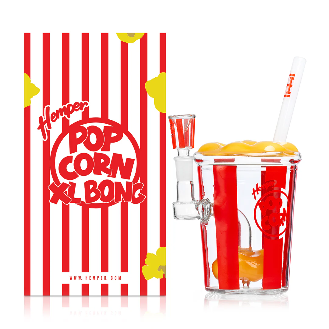XL Popcorn Bong with popcorn-inspired design, large size for big hits, and playful, functional style perfect for movie nights or sharing with friends.