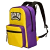 Yellow and purple Death Row Records backpack with multiple compartments, iconic logo on the front, featuring smell-proof interior and durable materials for everyday use.