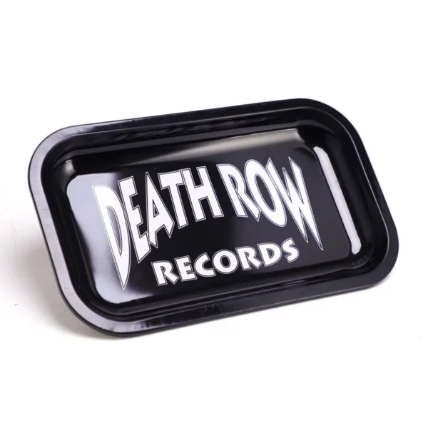 Rectangular DRR metal rolling tray, 27 cm × 16 cm, featuring classic Death Row Records logo with a modern “Old School” design; durable, smooth surface for rolling, prepping, and organizing materials.