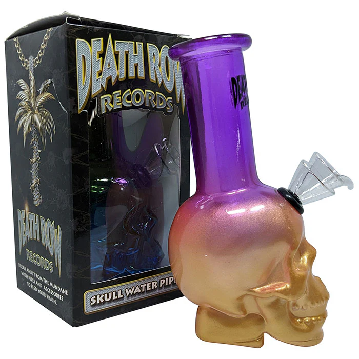 Death Row Records - Skull Bubbler Water Pipe - Purple/Gold