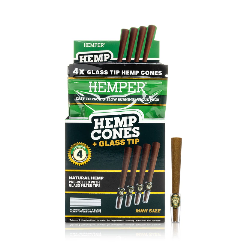 Pre-Rolled Mini Size Glass Tipped Hemp Cones | 4PK